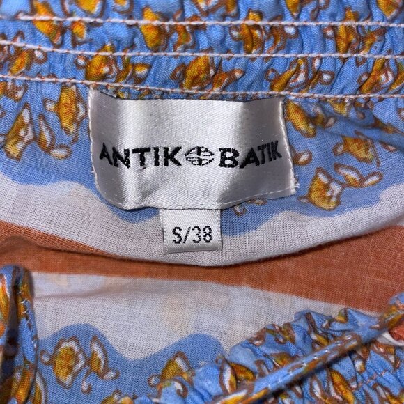Antik Batik Austin one shoulder ruffled floral print cotton blue orange small - Picture 3 of 4